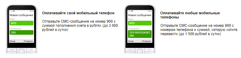 Пополнение до 3 000 рублей в сутки на свой телефон через Мобильный банк Сбербанка